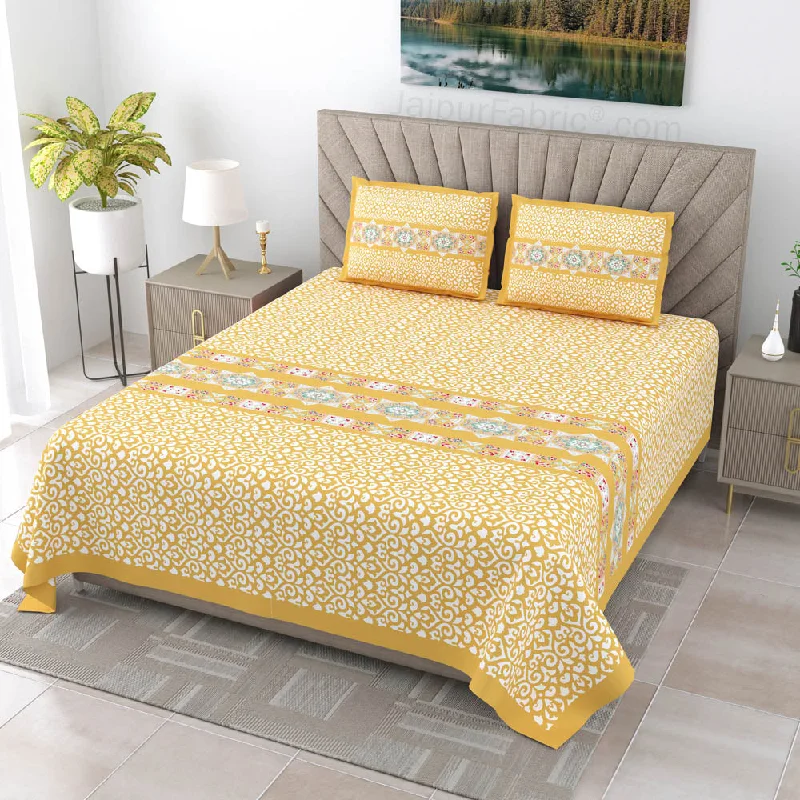 One-Day Only Yellow Ethnic Pure Cotton King Size Double BedSheet