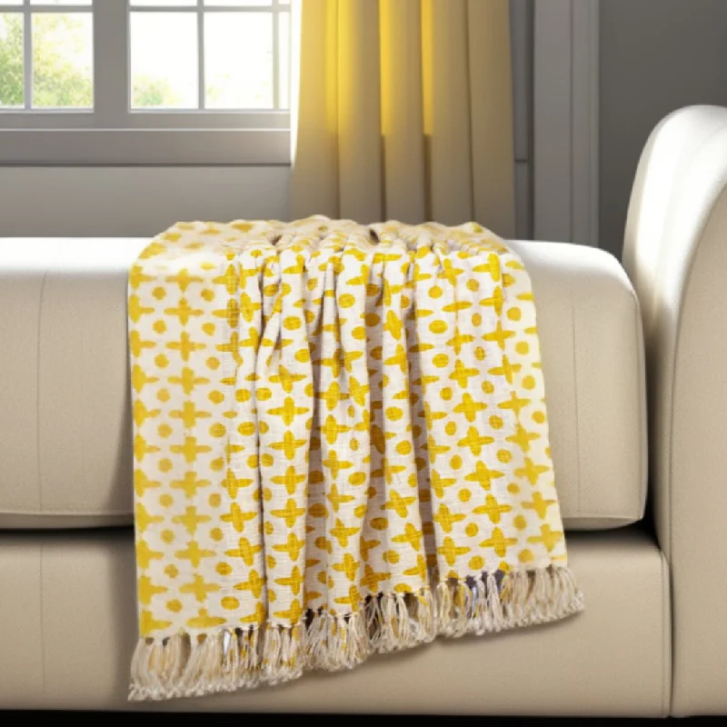 Weekend Discounts to Love Yellow Woven Cotton Abstract Throw Blanket