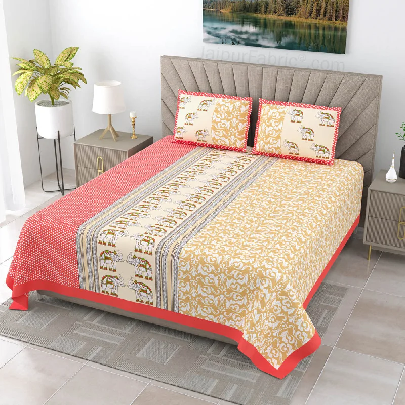 Exclusive Offers Yellowish Red Traditional Floral Pure Cotton King Size Double BedSheet Exclusive Offers Yellowish Red Traditional Floral Pure Cotton King Size Double BedSheet